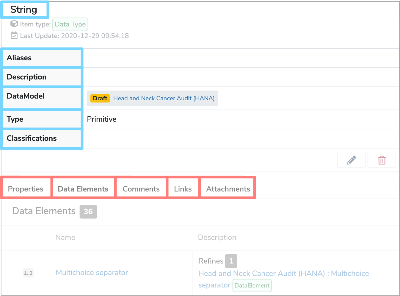 Data Type details panel