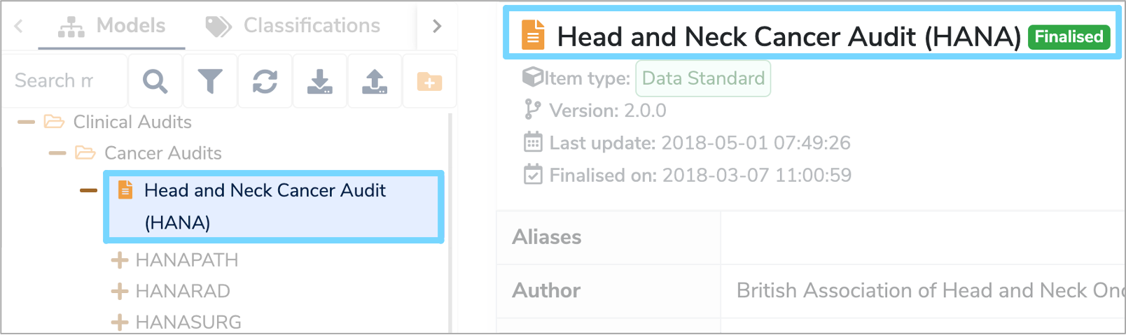 Label highlighted in Model Tree and in details panel