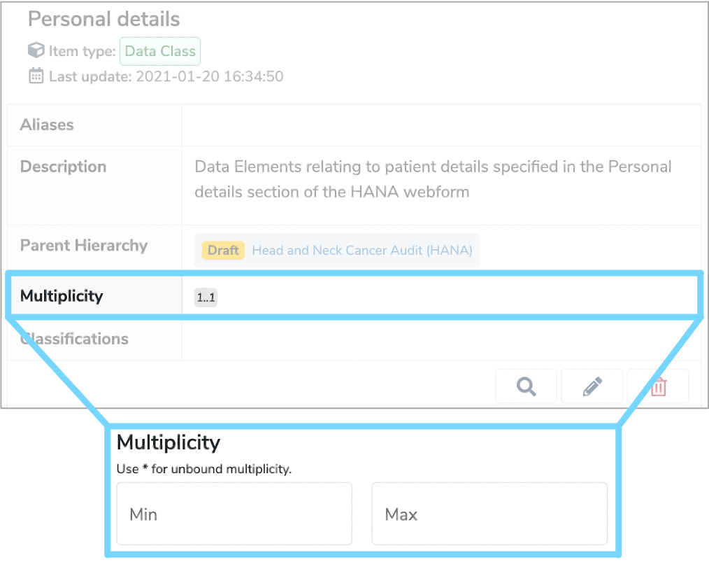 Screenshot of multiplicity row in details panel