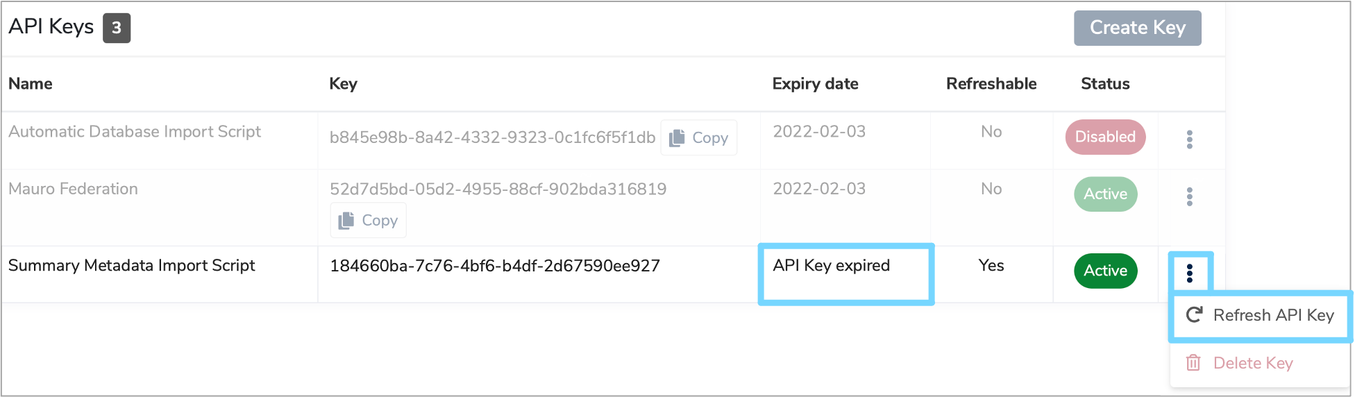 Refreshing an expired API key