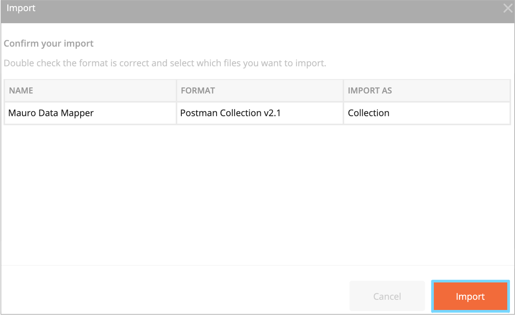 Import the Mauro collection in Postman