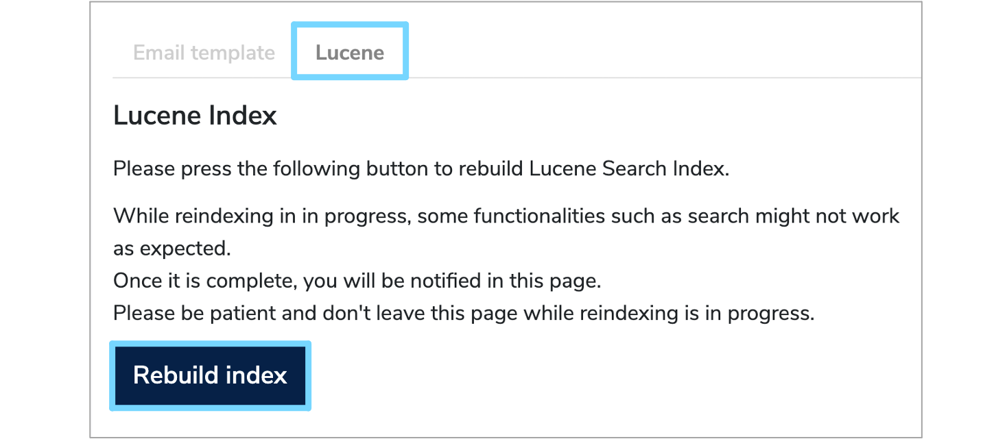 Lucene page in configuration settings