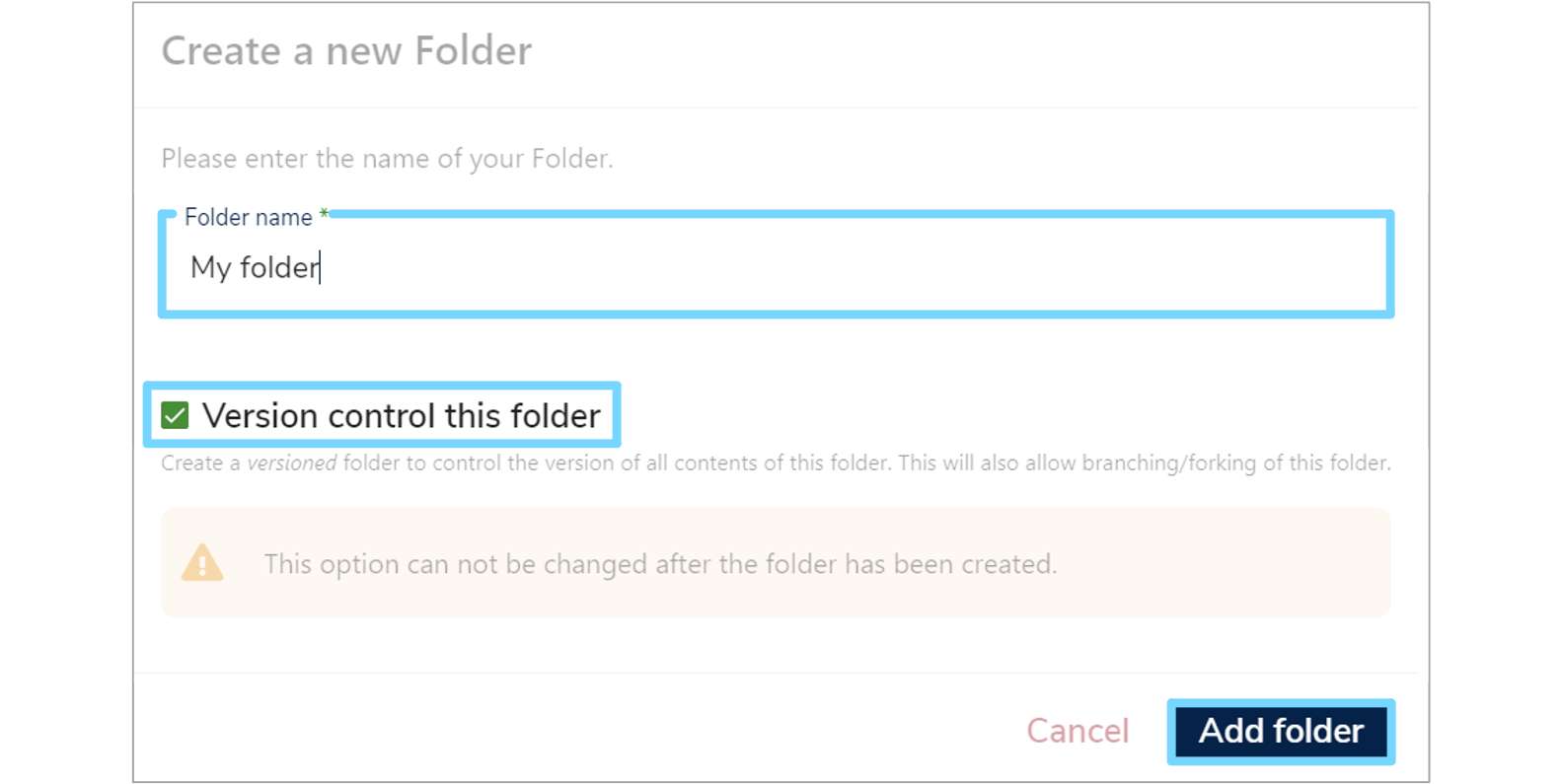 Create a new Folder dialogue box