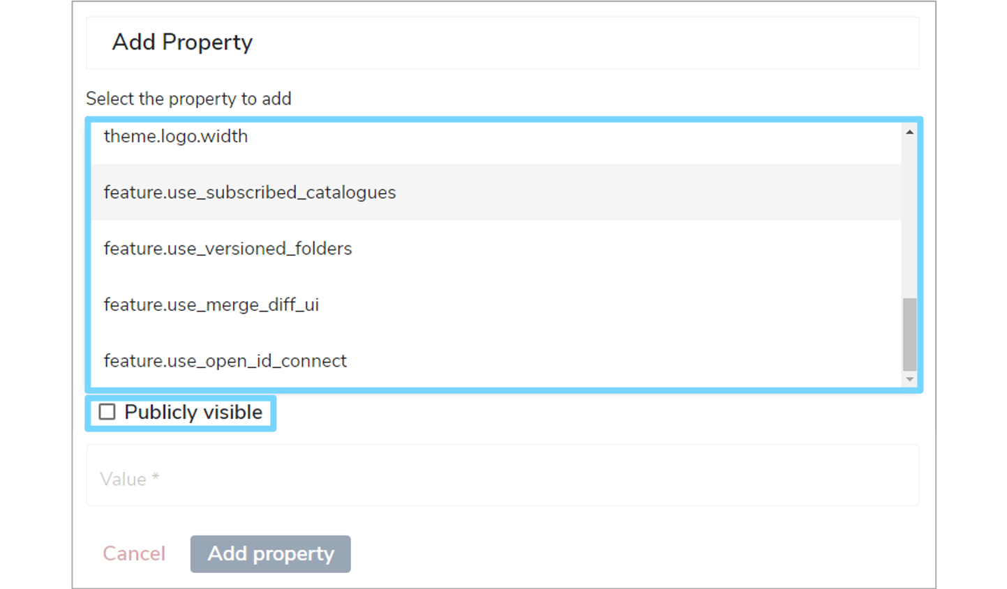 Add property dropdown menu on Add Property form