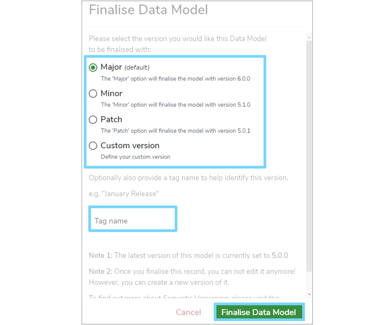 Finalise Data Model form