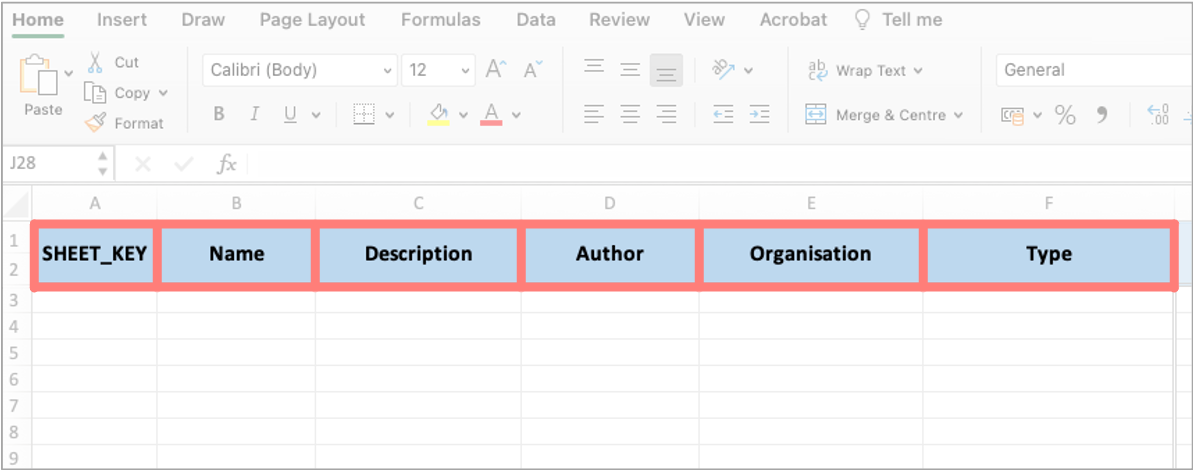 Data Model listing sheet