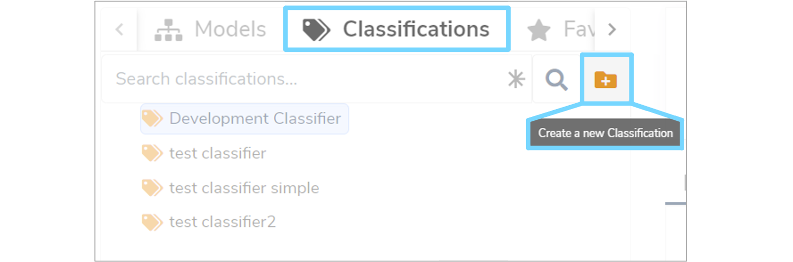 Add Classifier icon under Classifications tab